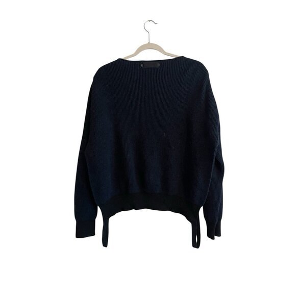 Helmut Lang Navy Wool Cashmere Sweater Size Medium Strap Hem Detail Rib Knit - Picture 3 of 9